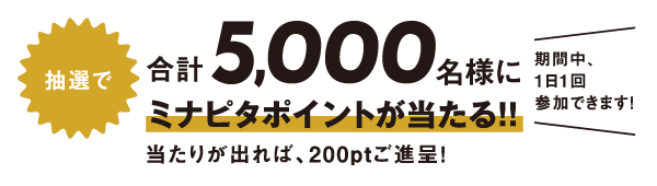 抽選で合計5,000名様にミナビタポイントが当たる！！